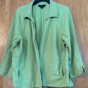 Talbots 100% Irish Linen open front Light lime Green relaxed fit Blazer szXL